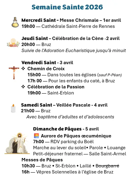 Rappel des horaires de la Semaine Sainte